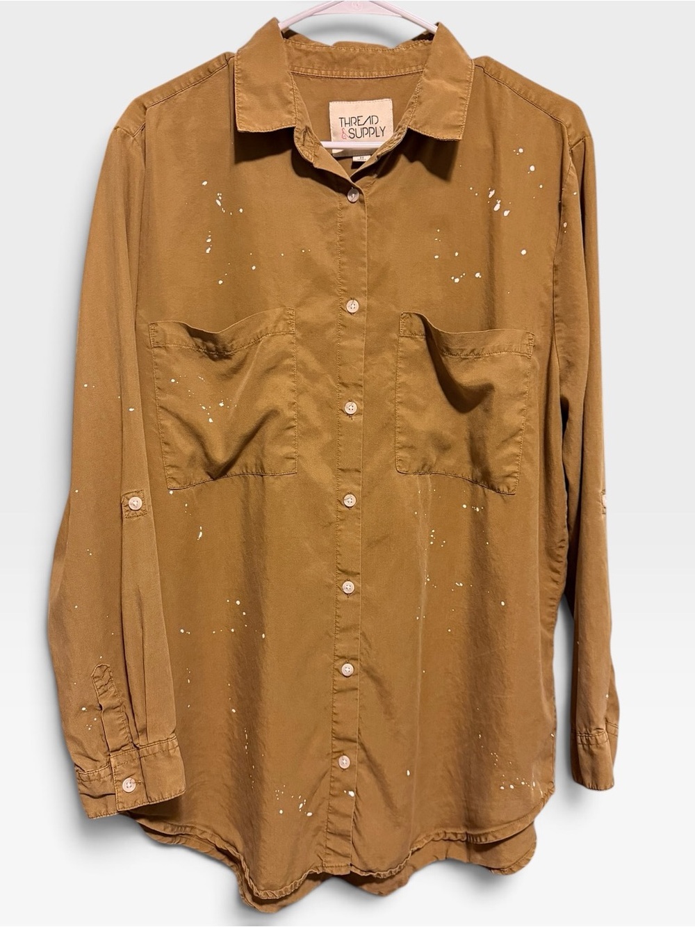 🌼Thread & Supply Brown Casual Button-Down Shirt with Paint-Splatter